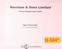 Harrison 16", Swing Lathe Spare Parts List Manual
